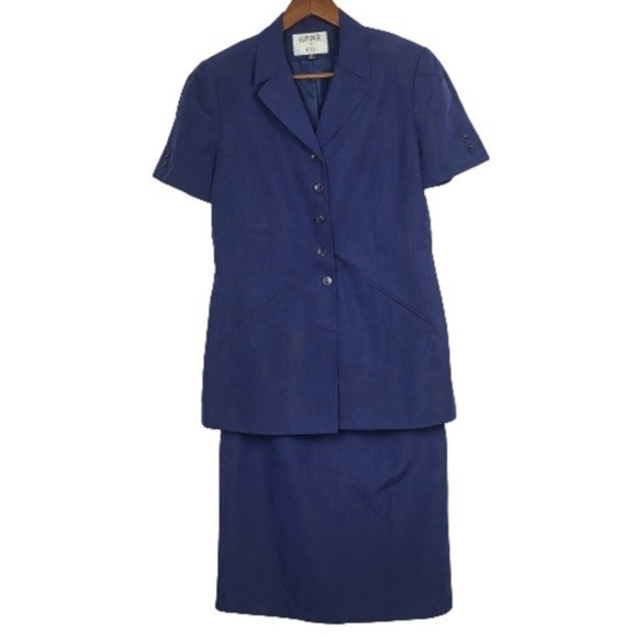 Kasper for ASL Womens Blue Short Sleeve Jacket and Skirt Suit Set Size 8 - Picture 1 of 12